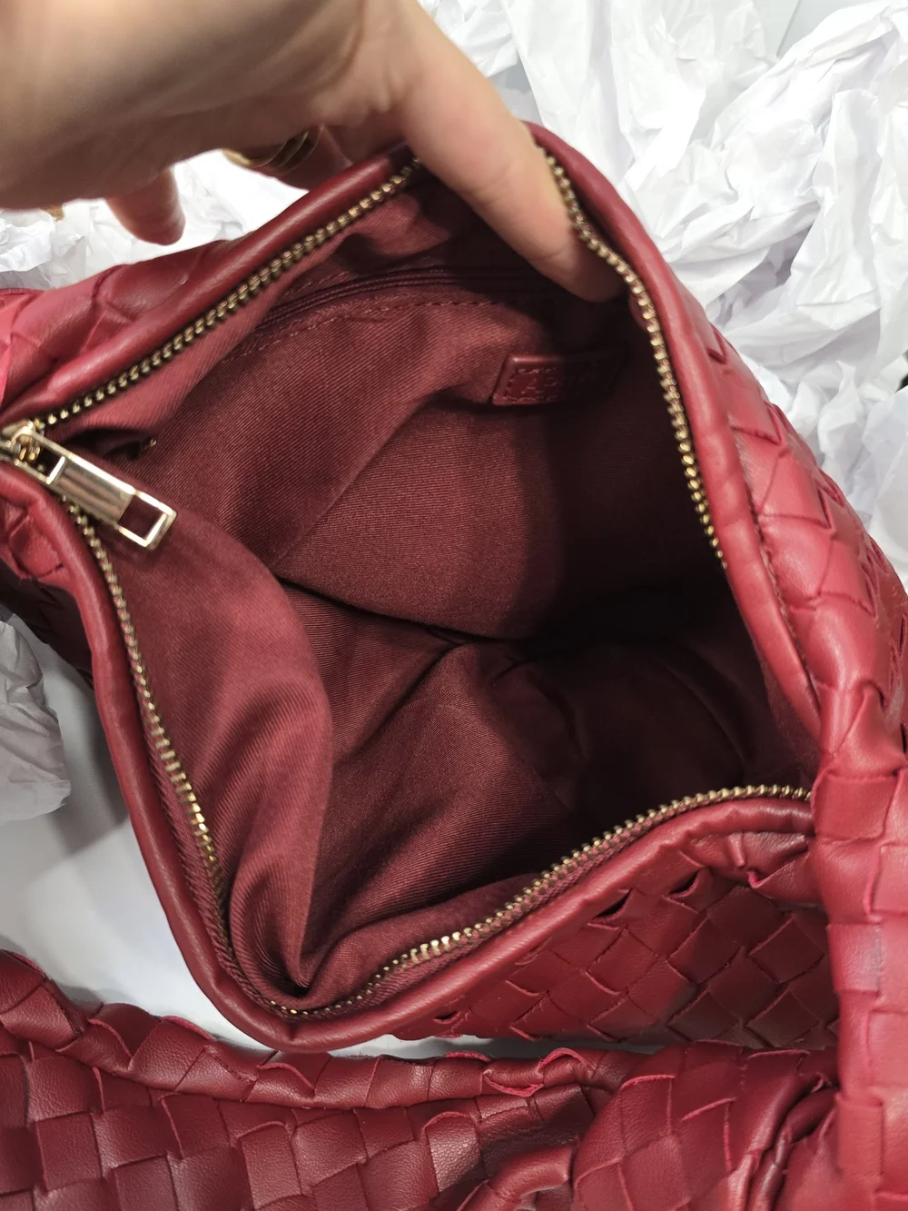 Braided Hobo Shoulder Bag in Deep Burgundy